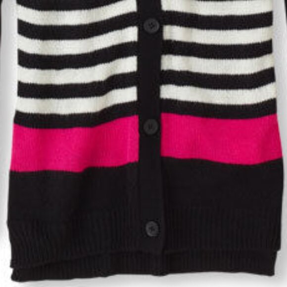 NWT The Children's Place Girl Knit Sweater Black White Pink Striped Card… - Picture 2 of 4